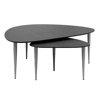Katrine sofabordssæt | Mørkegrå stenlook m. børstet stål